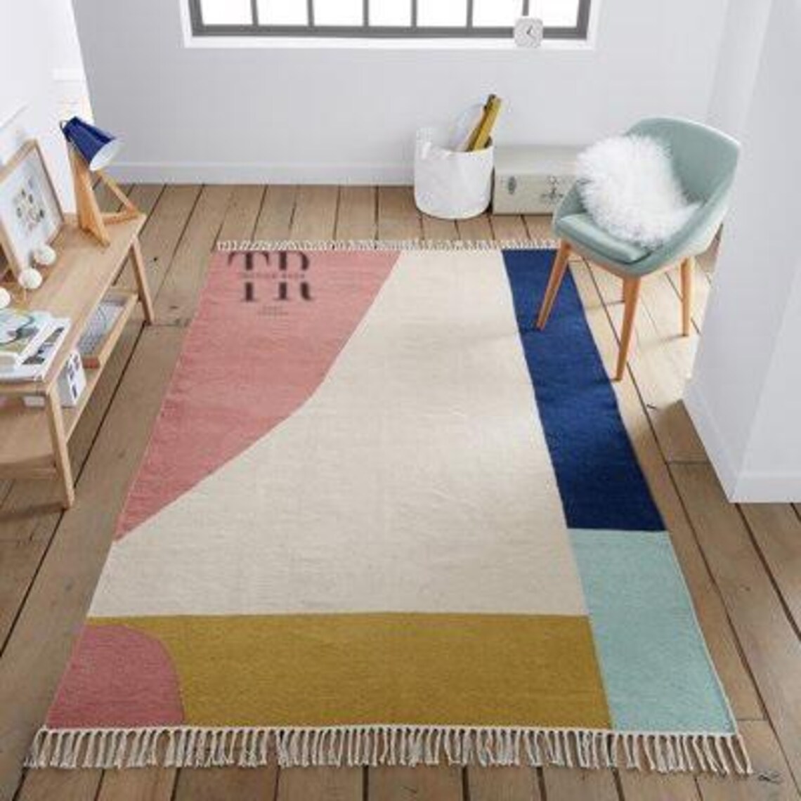 Handwoven Modern Wool Rug - Abstract Color Block Design - Contemporary ...
