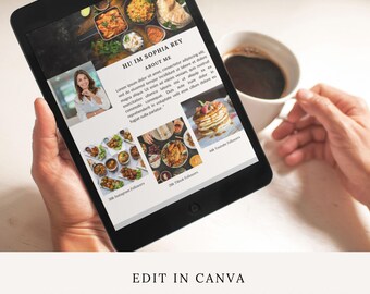 Plantilla de kit de medios para blogueros de alimentos de 4 páginas / Kit de medios para blogueros / Plantilla Canva Kit de medios para amantes de la comida / Kit de medios para empresas de alimentos para personas influyentes