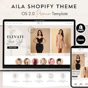Peut inclure: Capture d'écran d'un site Web pour un magasin de vêtements appelé AILA. Le site Web présente une photo en noir et blanc d'une femme portant une robe noire et une photo d'une femme portant une robe à fleurs. Le site Web présente également un appel à l'action pour "Élever votre style" et un bouton pour "Acheter maintenant".