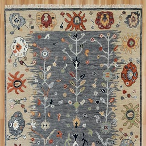 Turkish Vintage Area Rug, Charcoal Beige Hand knotted Rug, Modern Oushak Persian Rug, Oriental Wool Rugs, Cozy Neutral Custom Runner Rug