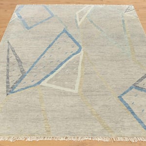 Hand-Knotted New Zealand Wool Rug: Grey Abstract Geometric Design