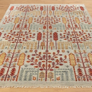Hand-Knotted Wool Oushak Rug 8x10: Vintage Tree of Life Design