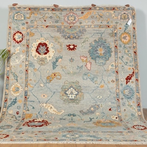 Hand-Knotted Wool Area Rug: Vintage Turkish Oushak Style