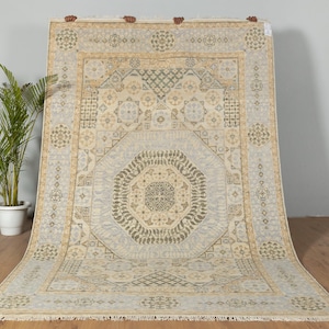 9x12 Hand-Knotted Wool Rug: Gray Beige Mamluk Persian Style