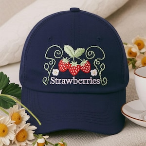 Embroidered Strawberries Hat for Gardeners and Fruit Fans