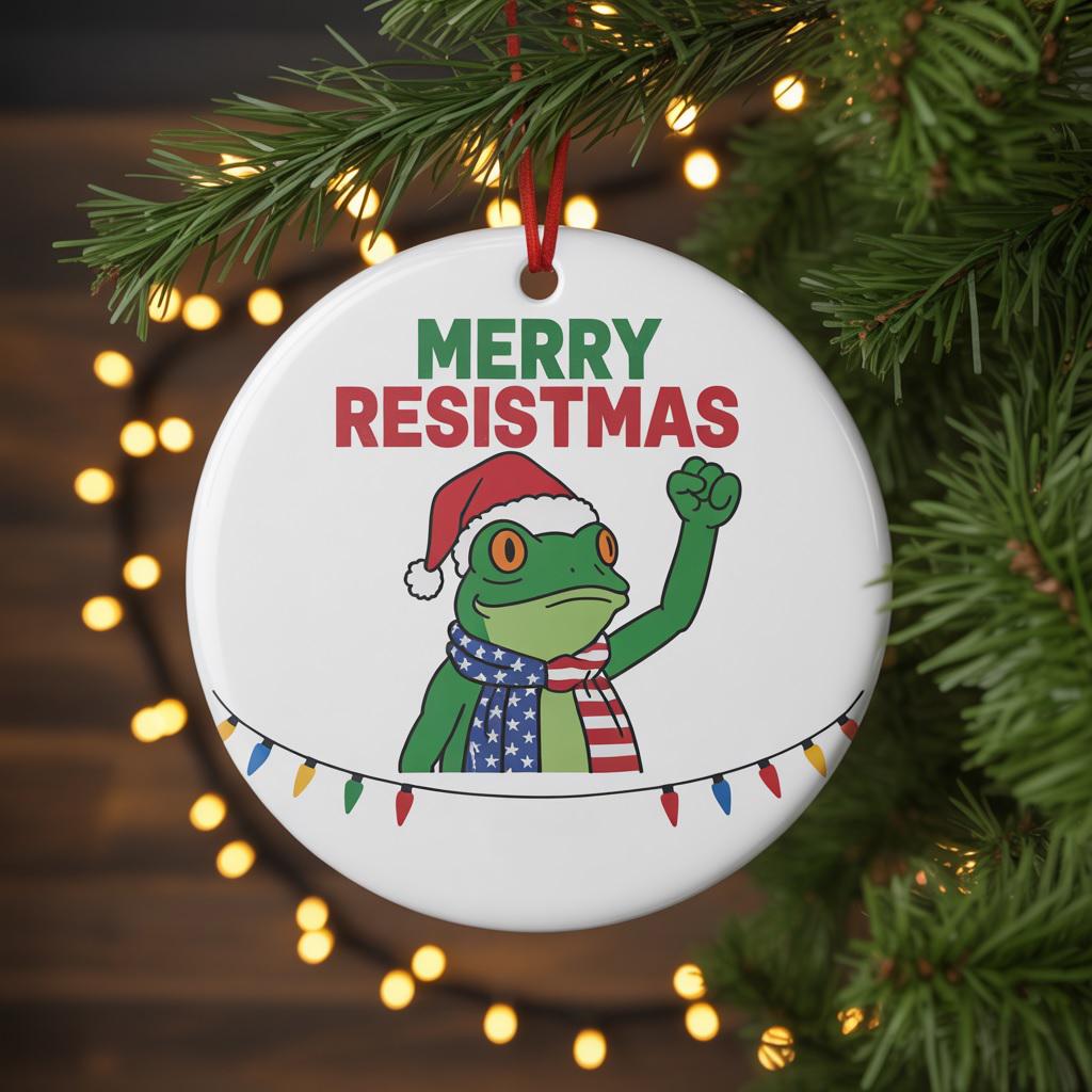 Discover Colorful Merry Resistmas Ceramic Ornament for Christmas Home Decor
