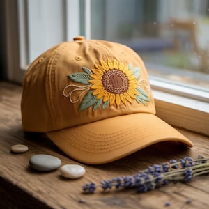 Sunflower Hat – Minimalist Embroidered Cap – Garden Lover Gift – Summer Style