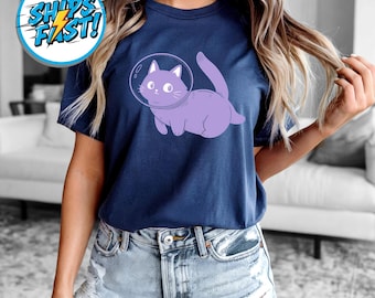 Astronaut Cat Graphic Tee, Cosmic Kitty Shirt, Galaxy Outfit