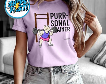 Funny Cat Gym T-Shirt, Purrsonal Trainer Tee, Cat Lover Gift
