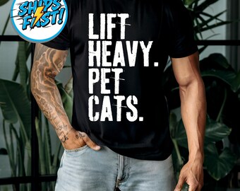 Lift Heavy Pet Cats T-Shirt | Funny Gym Workout Tee