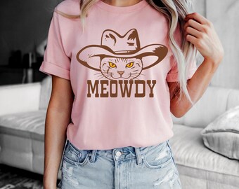 T-shirt Meowdy Cat, grappig cowboyshirt, cadeau huisdierliefhebber