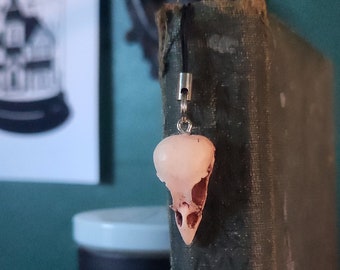 Bird skull phone charm, gothic cell phone accessory, replica sparrow skull