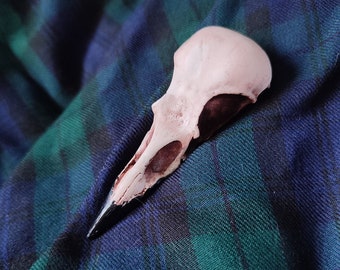 Large Crow skull brooch kilt pin or hair clip, eco resin replica bird skull goth witch accessories gift