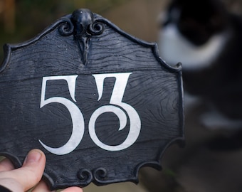 house door number sign gothic plaque - custom made outdoor wall plaque