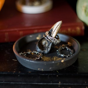 Trinket Dish and Ring Holder, eco resin magpie skull, gothic home decor, Eco friendly gift