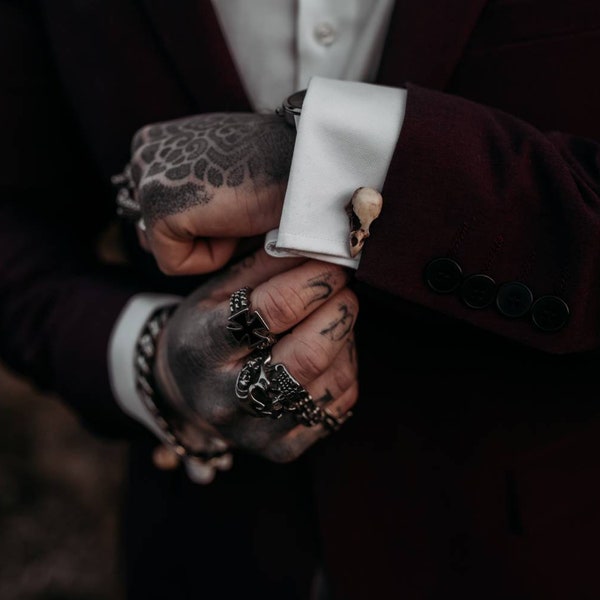 Bird skull cufflinks - goth wedding anniversary groomsmen gift
