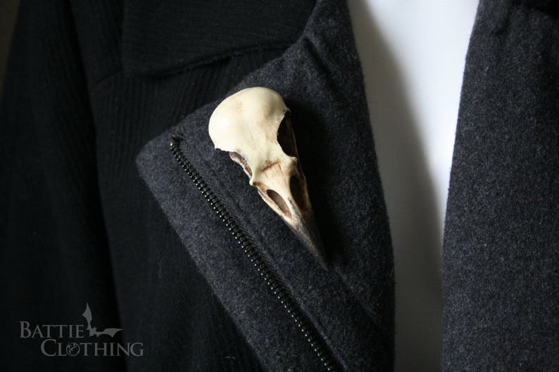 goth Victorian taxidermy jewellery gift by Peculiar by Nature on Etsy Crow skull pin Replica resin bird skull brooch