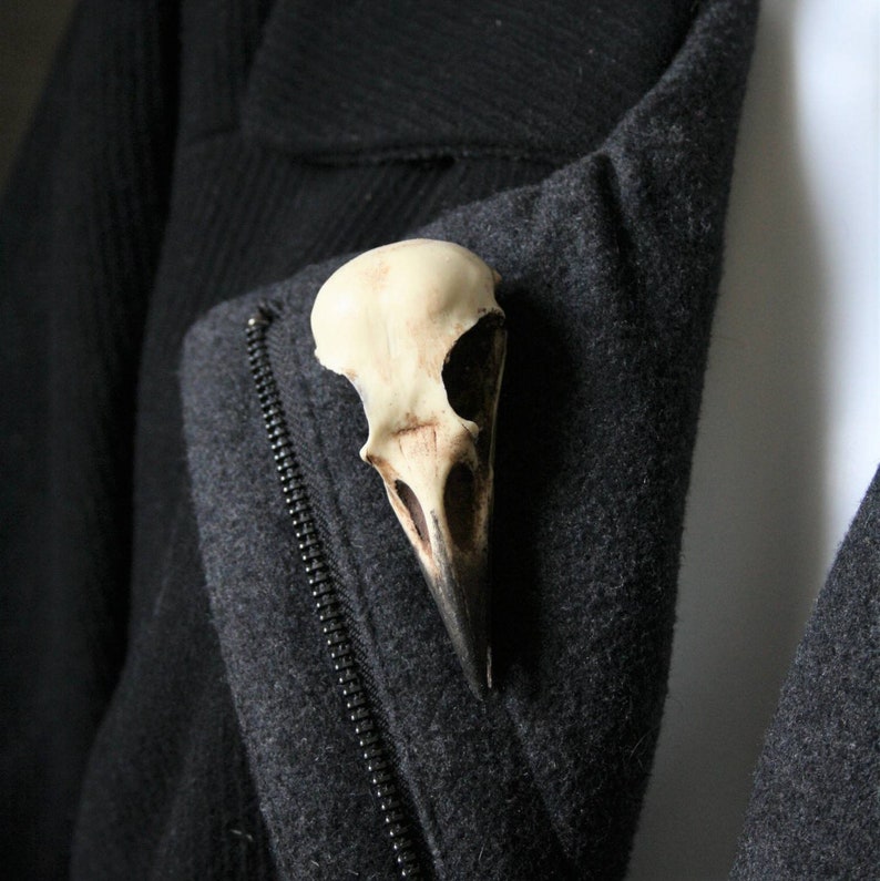 Crow skull pin Replica resin bird skull brooch goth Victorian taxidermy jewellery gift by Peculiar by Nature on Etsy image 1