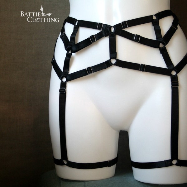 Eretria harness garter belt, goth warrior lingerie cage suspender belt