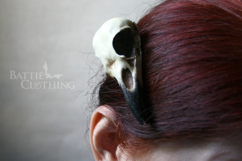 crow skull hair clip replica resin bird skull goth witch hair accessory image 3