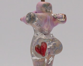 Large Glass Goddess Bead with Fine Silver