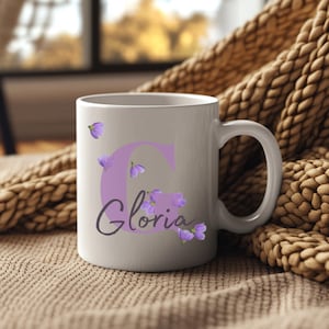Personalized Floral Name Mug, Custom Floral Name Coffee Cup, Mug Gifts for Her Personalized Name Initial Flower Mug, Flower Name Mug
