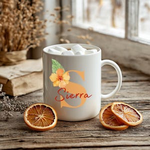 Personalized Floral Name Mug, Custom Floral Name Coffee Cup, Mug Gifts for Her Personalized Name Initial Flower Mug, Flower Name Mug