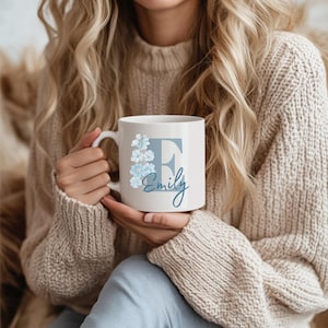 Personalized Floral Name Mug, Custom Floral Name Coffee Cup, Mug Gifts for Her Personalized Name Initial Flower Mug, Flower Name Mug