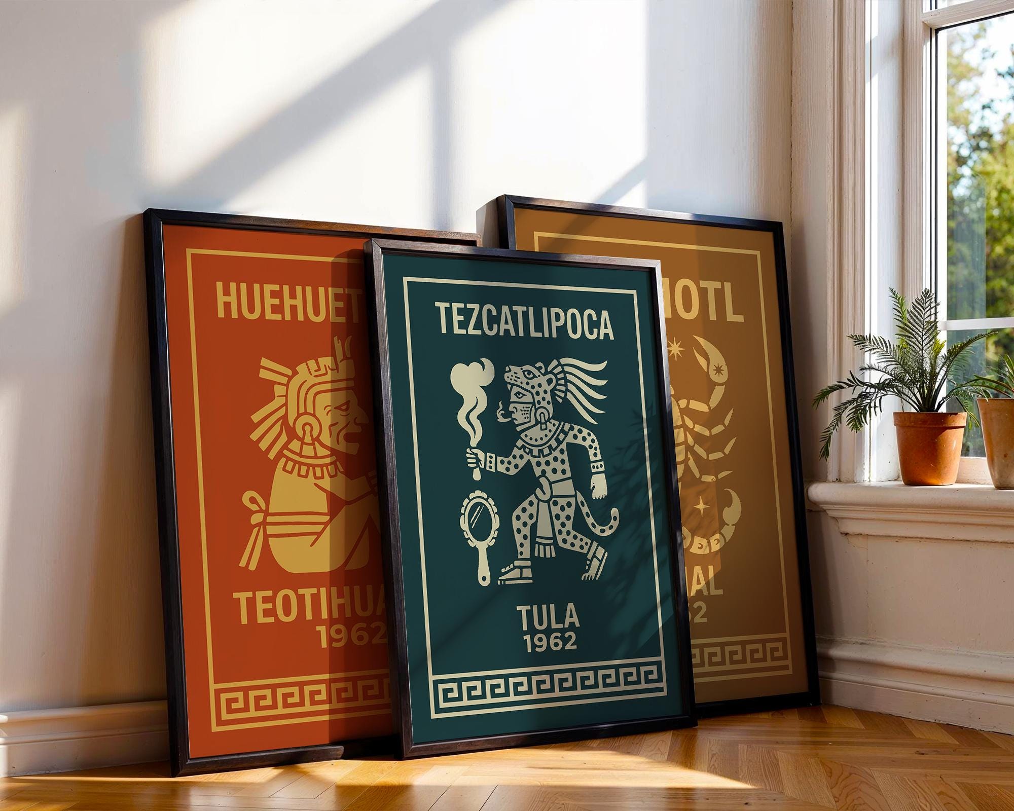 Aztec Mayan Poster Set of 3, Mexican Mythology Prints, Vintage Matchbox ...