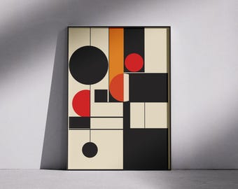 Bauhaus Geometric Abstract Mid-Century Modern Minimalist Poster – Retro Inspired Wall Art Print