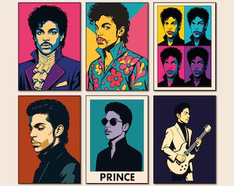 Prince Pop Art Poster Set – Retro Wall Art Print, Colorful Andy Warhol-Inspired Portraits, Music Legend Art, Iconic 80s 90s Decor