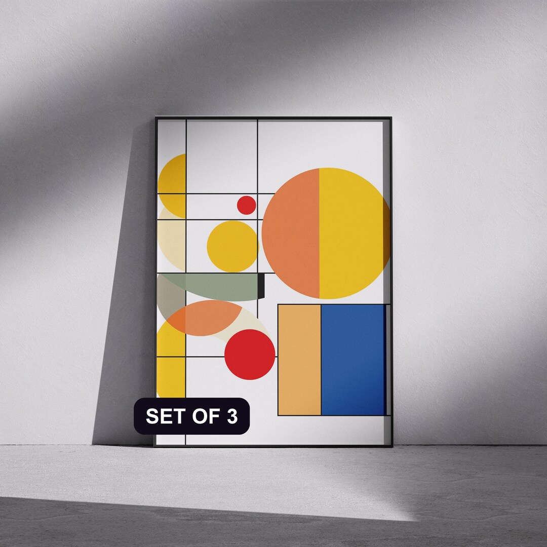 Bauhaus Wall Art Set of 3 | Geometric Abstract Prints | Mid-century ...