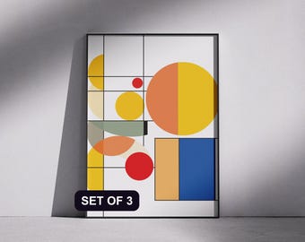 Bauhaus Wandkunst 3er Set | Geometrische Abstrakte Drucke | Mid-Century Modern Printable | Sofortdownload)