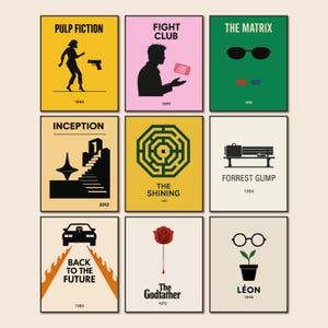 Minimalist Movie Poster Set – Cult Classic Film Prints – Wall Art for Home Theater