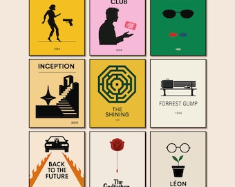 Minimalist Movie Poster Set – Cult Classic Film Prints – Wall Art for Home Theater