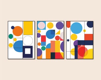 Bauhaus Geometric Art Prints – Abstract Minimalist Poster Set – Mid Century Modern Wall Decor – Digital Download