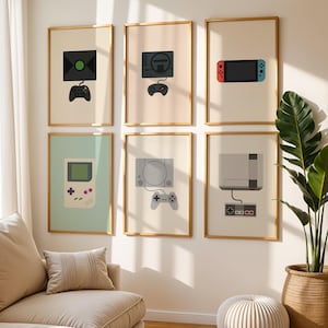 Retro Gaming Console Poster Set — Minimalist Gamer Room, Set of 6 (Digital Download)