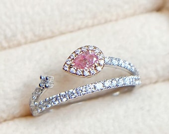 18Kホワイトゴールド ピンクダイヤモンドリング、鑑定書付き天然ダイヤモンド 0.150ct センター 0.317ct サイド FP VS 高級ジュエリー 婚約ギフト