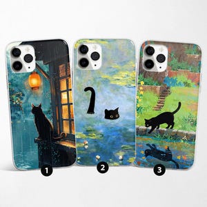 Custodia per telefono con motivo gatto nero estetica adatta per iPhone 16 Pro, 15, 14, 13, Samsung S25 Ultra, S24, S23, A55, A15, Google Pixel 9 Pro, 8, 7
