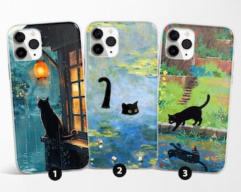 Black Cat Phone Case Cover fit For iPhone 17 Pro Max, 16e, 15, 14, 12 & Samsung S25 Ultra, S24 FE, A56, Pixel 9 Pro 8