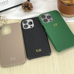 Personalized Leather iPhone Case for iPhone 16 Pro Max 15 14 13 Pro Initials Monogram Phone case Gift idea for her Custom Luxury Phone Case