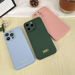 Leather iPhone Case Personalized for iPhone 16 Pro 15 14 13 12 Pro, Monogram Initials Engraved Phone Cover Case Custom Gift For Her