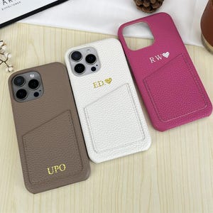 Coque de téléphone personnalisée en cuir grainé Étui en cuir personnalisé avec emplacement pour porte-cartes Nom personnalisé iPhone pour 14 13 12 11 Pro Max, X XS XSMax