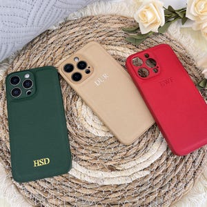 Personalized Leather Case for iPhone 16 Pro Max iPhone 15 iPhone 14 Pro, Custom iPhone case with Initials Name Monogram, Friend gift for her