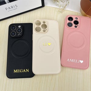 Personalized Leather iPhone Case with Initials – Magsafe Wireless Charging – Custom Name Cover for iPhone 11 12 13 14 15 16 Pro Max