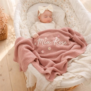 Personalized Hand-Embroidered Baby Name Blanket, Custom Cotton Newborn Blanket, Keepsake Nursery Gift, Baby Shower Present