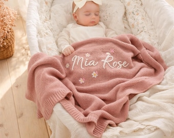 Personalized Hand-Embroidered Baby Name Blanket, Custom Cotton Newborn Blanket, Keepsake Nursery Gift, Baby Shower Present