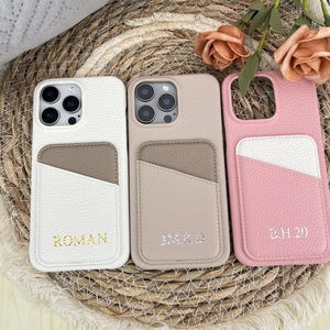Personalized Leather Case With Card Holder , Phone Case For iPhone 16 15 14 13 12 11 7 Mini Plus Pro Max, Custom Initial Monogram Phone Case