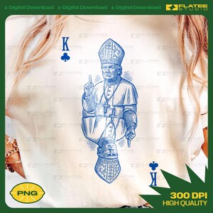 Carta da gioco del Papa del Vaticano in formato PNG - Clipart di un prete cattolico gotico, arte satirica del Re di Fiori, illustrazione religiosa d'epoca, download digitale