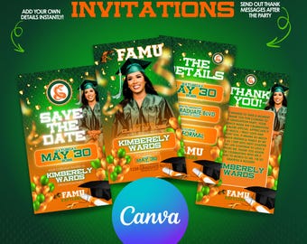 Editable FAMU Themed Digital Graduation Party Save The Date Template